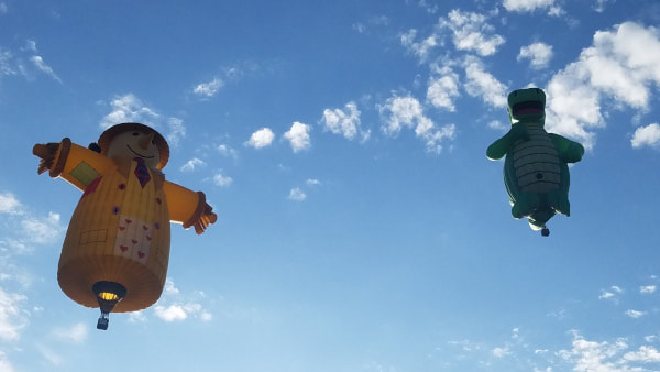 smiley scarecrow and oggy the friendly dragon hot air balloons